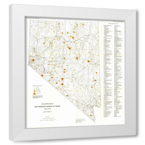 Gold Producing Districts Nevada Mines - Bonham White Modern Wood Framed Art Print by Bonham