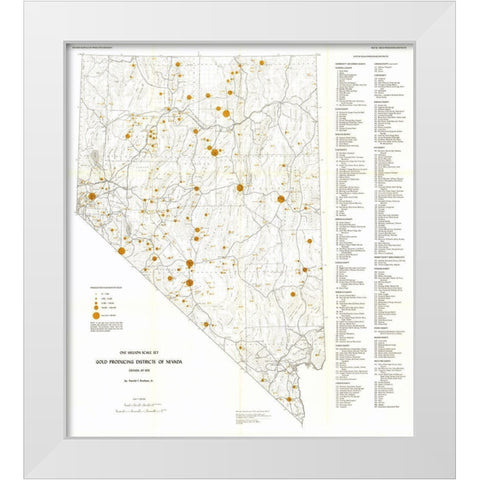 Gold Producing Districts Nevada Mines - Bonham White Modern Wood Framed Art Print by Bonham