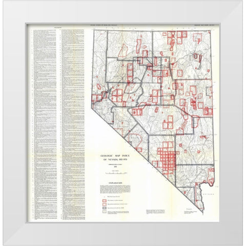 Geologic Index Nevada Mines - Lutsey 1955 White Modern Wood Framed Art Print by Lutsey