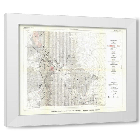 Highland District Lincoln County NV Mines Quad White Modern Wood Framed Art Print by USGS