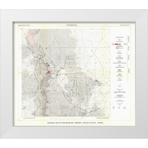 Highland District Lincoln County NV Mines Quad White Modern Wood Framed Art Print by USGS