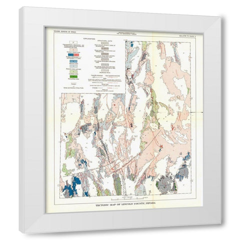 Lincoln County Tectonic Nevada Mines - USGS 1998 White Modern Wood Framed Art Print by USGS