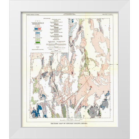 Lincoln County Tectonic Nevada Mines - USGS 1998 White Modern Wood Framed Art Print by USGS
