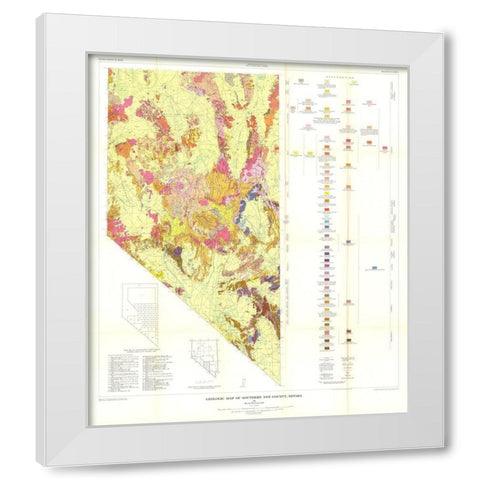 Southern Nye County Nevada Mines - Cornwall 1954 White Modern Wood Framed Art Print by Cornwall