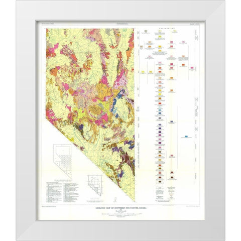 S Nye County  NV Mines - Cornwall  1967 White Modern Wood Framed Art Print by Cornwall
