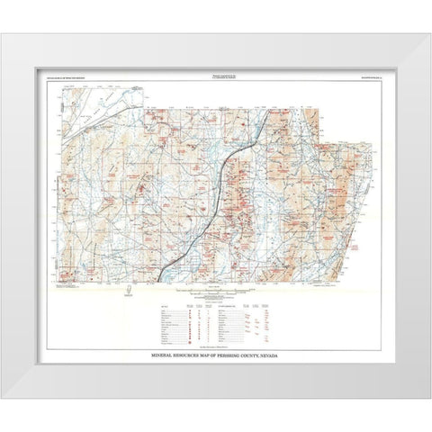 Pershing County Minerals Nevada Mines White Modern Wood Framed Art Print by Johnson