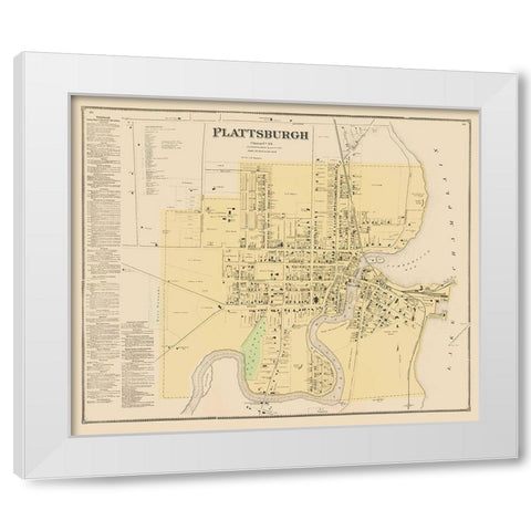 Plattsburgh New York - Beers 1869 White Modern Wood Framed Art Print by Beers