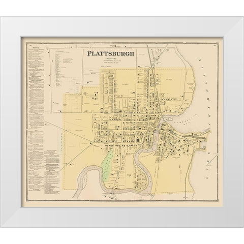 Plattsburgh New York - Beers 1869 White Modern Wood Framed Art Print by Beers