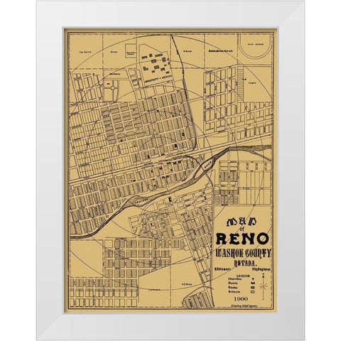 Reno Nevada Landowner - Stewart 1900 White Modern Wood Framed Art Print by Stewart