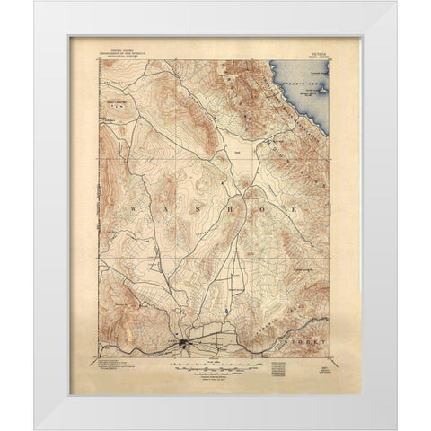 Reno Nevada Sheet - USGS 1893 White Modern Wood Framed Art Print by USGS