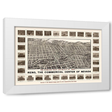 Reno Nevada - Brown 1907  White Modern Wood Framed Art Print by Brown