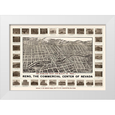 Reno Nevada - Brown 1907  White Modern Wood Framed Art Print by Brown