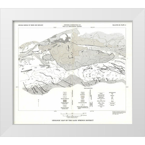 Sand Springs District Nevada Mines - USGS 1951 White Modern Wood Framed Art Print by USGS