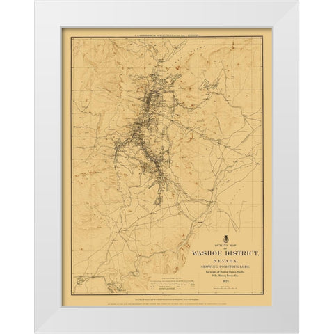 Washoe District Outline Comstock Lode Nevada White Modern Wood Framed Art Print by USGS