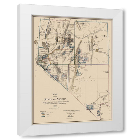 Gold Silver Copper Mines Nevada - USGS 1866 White Modern Wood Framed Art Print by USGS