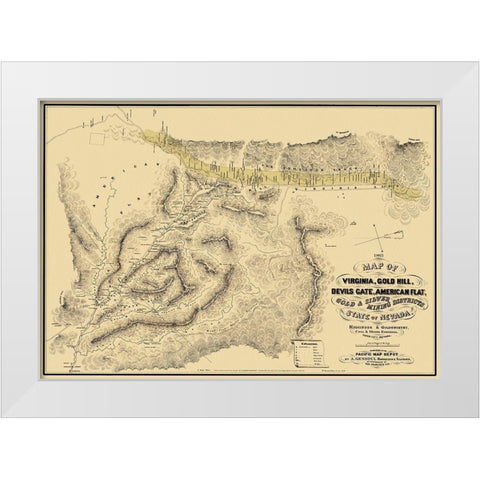 Gold Silver Mining Districts Nevada White Modern Wood Framed Art Print by Higginson