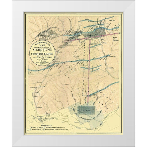 Sultro Tunnel Comstock Lode Nevada - Hoffmann 1866 White Modern Wood Framed Art Print by Hoffmann
