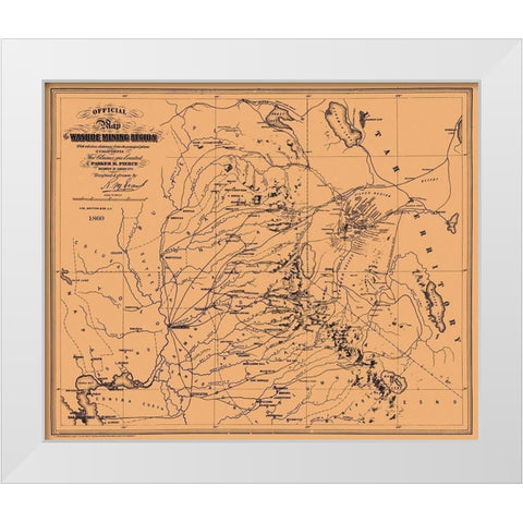 Washoe Mining Region California - Pierce 1860 White Modern Wood Framed Art Print by Pierce
