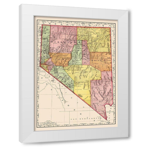 Nevada - Rand McNally 1893 White Modern Wood Framed Art Print by Rand McNally