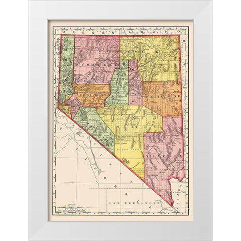 Nevada - Rand McNally 1893 White Modern Wood Framed Art Print by Rand McNally