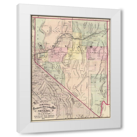 Nevada Railroads and Townships - Cram 1875 White Modern Wood Framed Art Print by Cram