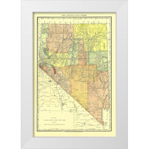 Nevada - Rand McNally 1893 White Modern Wood Framed Art Print by Rand McNally