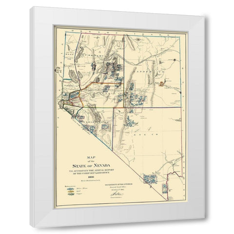 Mining Nevada - General Land Office 1866 White Modern Wood Framed Art Print by General Land Office