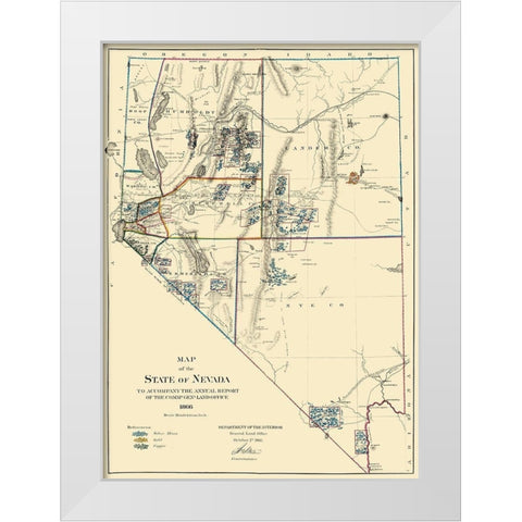 Mining Nevada - General Land Office 1866 White Modern Wood Framed Art Print by General Land Office