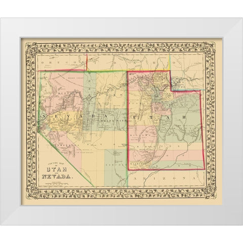 Nevada, Utah - Mitchell 1870 White Modern Wood Framed Art Print by Mitchell