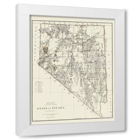 Nevada - USGLO 1879 White Modern Wood Framed Art Print by USGLO