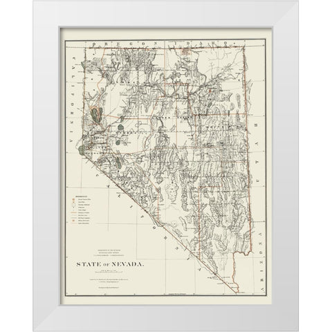 Nevada - USGLO 1879 White Modern Wood Framed Art Print by USGLO