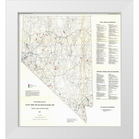 Active Mines Oil Fields Nevada Mines - Payne 1976 White Modern Wood Framed Art Print by Payne