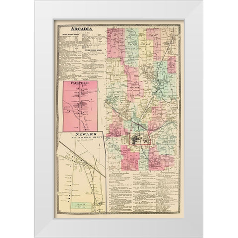 Arcadia New York Landowner - Beers 1874 White Modern Wood Framed Art Print by Beers