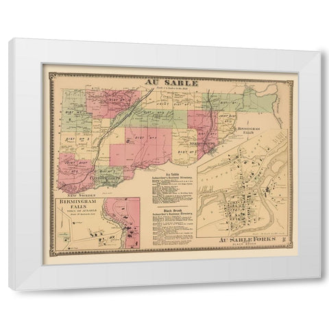 Au Sable New York - Beers 1869 White Modern Wood Framed Art Print by Beers