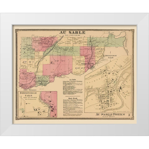 Au Sable New York - Beers 1869 White Modern Wood Framed Art Print by Beers