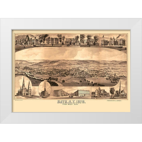 Bath New York - Corbin 1878  White Modern Wood Framed Art Print by Corbin