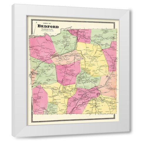 Bedford New York Landowner - Beers 1868 White Modern Wood Framed Art Print by Beers