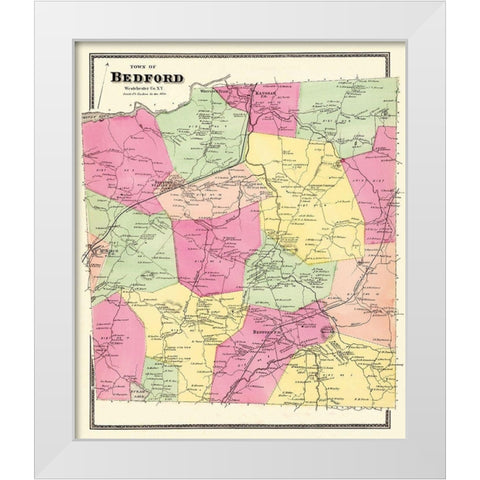Bedford New York Landowner - Beers 1868 White Modern Wood Framed Art Print by Beers