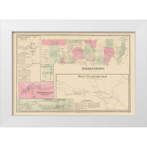Beekmantown New York Landowner - Beers 1869 White Modern Wood Framed Art Print by Beers