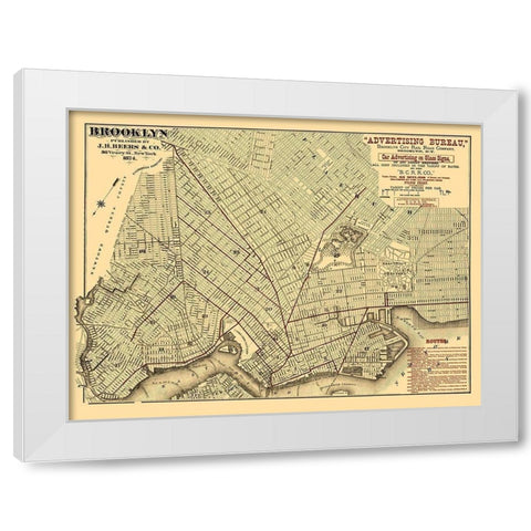Brooklyn City Railroad Co - Beers 1874 White Modern Wood Framed Art Print by Beers