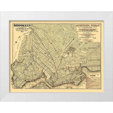 Brooklyn City Railroad Co - Beers 1874 White Modern Wood Framed Art Print by Beers