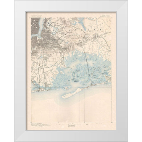 Brooklyn New York Quad - USGS 1891 White Modern Wood Framed Art Print by USGS
