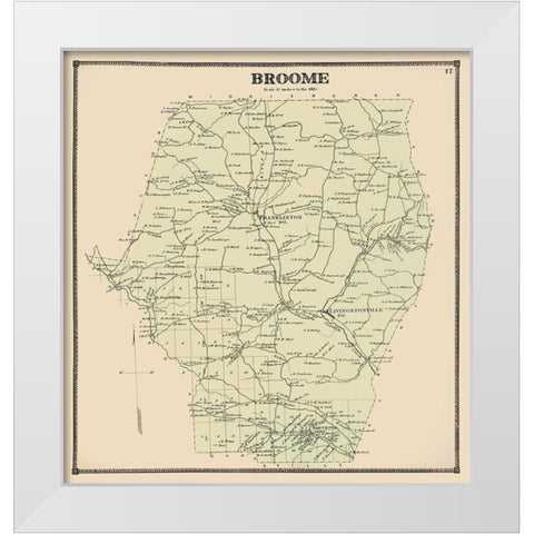 Broome New York Landowner - Beers 1866 White Modern Wood Framed Art Print by Beers