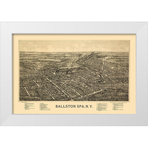 Ballston Spa New York - Fausel 1890  White Modern Wood Framed Art Print by Fausel