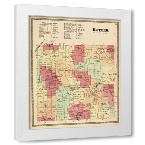 Butler New York Landowner - Beers 1874 White Modern Wood Framed Art Print by Beers
