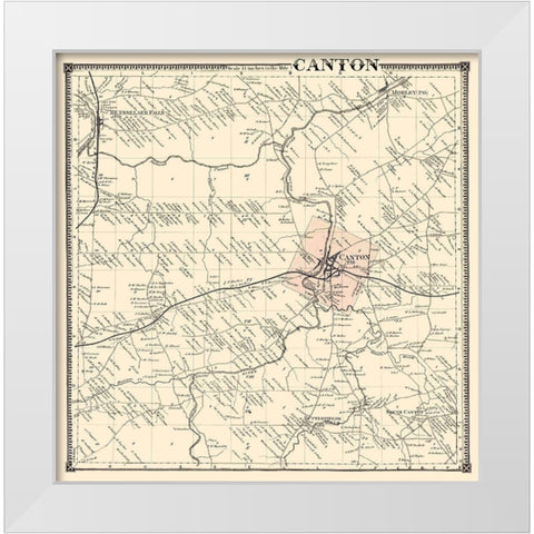 Canton New York Landowner - Stone 1865 White Modern Wood Framed Art Print by Stone