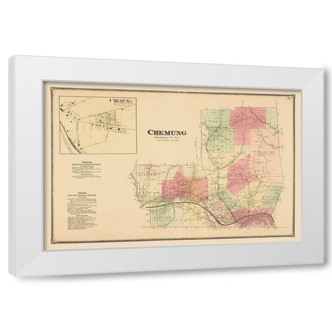 Chemung New York Landowner - Beers 1869 White Modern Wood Framed Art Print by Beers