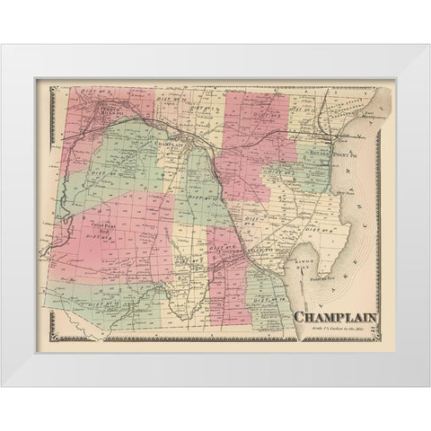 Champlain New York Landowner - Beers 1869 White Modern Wood Framed Art Print by Beers
