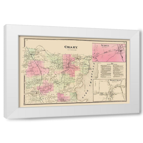 Chazy New York Landowner - Beers 1869 White Modern Wood Framed Art Print by Beers