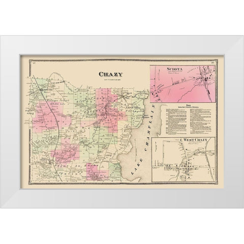 Chazy New York Landowner - Beers 1869 White Modern Wood Framed Art Print by Beers